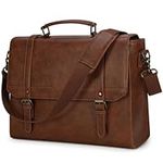 Messenger Bag for Men 15.6 Inch Vintage Leather Laptop Bag Waterproof Computer Briefcase Retro Satchel Bag Large Shoulder Bag for Work Business Travel College, Brown