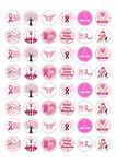 48 Breast Cancer Awareness Charity Fundraising Edible Wafer Paper Round Cake Toppers Decorations