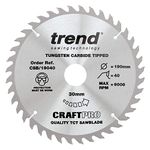 Trend Wood Circular Saw Blade, 190mm Diameter, 30mm Bore, 40 Teeth, TCT, 2.6mm Kerf, +15° Hook, CSB/19040