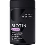 Sports Research Max Strength Vegan Biotin 10,000mcg with Organic Coconut Oil - Helps to Maintain Healthy Hair, Nails and Skin - Great for Women & Men - 120 Veggie Softgels