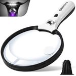 Large Magnifying Glass with Light, Magnifier 10X 25X 45X Handheld Illuminated Lighted Magnifier with 3 LED Lights 1UV Light Storage Bag Clean Cloth for Seniors Reading Inspection