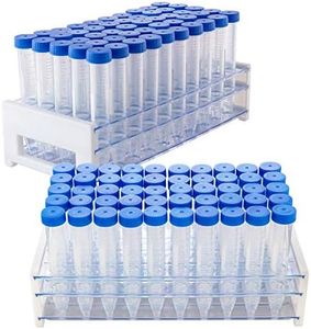 Ackers Conical Centrifuge Tubes 15mL, 100Pcs Sterile Plastic Test Tubes with Screw Caps, Polypropylene Container with Graduated and Write-on Spot, Non-Pyrogenic, DN/RNase Free | 2 Test Tube Racks