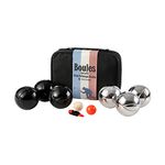 Komonee 6 Boules Petanque Bowls Set Luxury Polished Black and Chrome Stainless Steel Balls Popular French Game Includes Measure With Wooden Jacks And Black Canvas Carry Bag