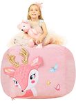 Anzitinlan Unicorn Chair for Girls, Stuffed Animal Storage Bean Bag Chair, Toy Storage BeanBag for Children, Baby Fleece Fabric Super Soft, Cover Only, 22"x24" Extra Large Ballet Horse (Pink Sika deer)