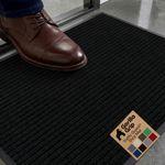 GORILLA GRIP Heavy Duty Traffic Guard Doormat, Durable Rubber Backing, Low Profile Indoor Outdoor Door Mat, Stain and Fade Resistant Shoe Scraper, Commercial Welcome Mats for Entry, 29x17, Jet Black