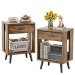 GYIIYUO Nightstands Set of 2 with Fabric Storage Drawer and Open Wood Shelf, Side Table with Storage for Bedroom, Bedside Tables - Rustic Brown