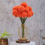 SATYAM KRAFT 5 Pcs Artificial Chrysanthemum Ball Hydrangea Flower Stick for Diwali,Home,Balcony, Deepawali Decoration and Craft(Without Vase Pot) - (Pack of 5) (Orange)(Fabric)