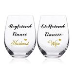 YYBD Husband and Wife Stemless Clear Wine Glasses Set of 2 Being MR/MRS Always Right Couple Cups for Red or White Wine for Friends Bride and Groom Wedding Gifts (17Oz)