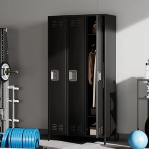 GAOMON 3 Door Metal Lockers, Industrial Double Lockers, Heavy Duty Steel Gym Lockers, Secure Storage Solutions, Perfect for Offices, Gyms, Schools and Homes, Metal Combination Lockers for Employees