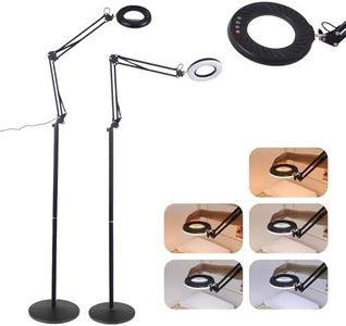 Loxiia Magnifying Floor Lamp - 10X Magnifying Glass, 5 Color Modes, Adjustable Brightness - Foldable Floor Lamp, Magnifying Glass with Light - Suitable for Reading, Repair, Beauty