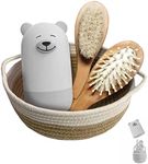 Baby 7 in 1 grooming set, nail scissors, nail file, tweezers, natural wood hair comb, storage basket for children and newborns in beautiful gift box (white l)