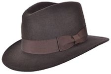 Mens or Womens 100% Wool Fedora Hat with Grosgrain Band Trilby Panama Type Hats (55 cm, Brown)