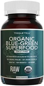 Organic Spirulina & Chlorella Tablets - 4 Organic Certifications, Raw, Non-Irradiated - 50/50 Blue Green Algae Blend - Antioxidant Content Equal to 5 Servings of Vegetables (120 Tablets)