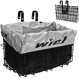 Wiel Bike Basket with Black Liner Rainproof Cover, Folding Steel Bicycle Basket Easy Install to Front Handlebar or Rear Rack, Heavy-Duty Metal Wire Bearing 33 lbs for Commuter Grocery Shopping Picnic