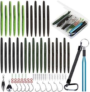Bombrooster Rubber Worms Senkos 4" 5" Salt Impreatation Soft Plastic Lures Kit Bass Fishing with Hook,Blade,Lock