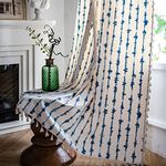 HUESLAND Cotton Curtains for Windows, 5 feet Long 1 Bohemian Eyelet Curtain (Window 5 x 4 ft, Blue Vertical Stripes)