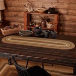 VHC Brands Tea Cabin Rustic Jute Green Textured Striped Oval Kitchen Table Decor Runner 13"x48"