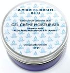 99% Natural FACIAL MOISTURISER for Combination/Oily Skin - DAMASK ROSE -100g by AMOR FLORUM BLU. Gel Cream Moisturiser Suited to Sensitive Skin pH 5.5. With Botanical Actives, Rosehip Oil & Vitamin E.