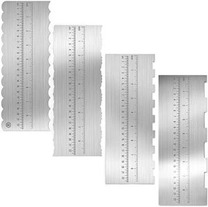 Bakers Best Buddy 4pc Metal Cake Scraper Tool Set. 9in Stainless Steel Cake Decorating Supplies. Double Sided Contour Cake Comb Decoration Tools, Straight Edge Spatula, Bench Scraper, Pastry Cutter