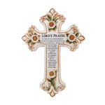 AMAJY Cross with Flower and Lord's Prayer - Spiritual and Religious Resin Wall Art - Christian Decor for Living Room, Bedroom, Office or Prayer Room