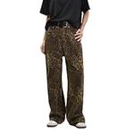 Tan Leopard Jeans Women&Men Denim Pants Female Oversize Wide Leg Trousers Street Wear Hip Hop Vintage Cotton Loose Casual