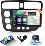 Hodozzy 4G+64G 8 Core Android 13 Car Stereo for Honda Civic 2005 LHD,Double Din Car Radio with Carplay & Android Auto, 9 Inch IPS Touchscreen with GPS,Bluetooth,WiFi,Mirror Link,FM,Backup Camera