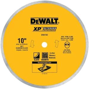 DEWALT Diamond Blade for Porcelain or Tile, Wet Cutting, Continuous Rim, 5/8-Inch Arbor, 10-Inch (DW4762)