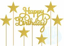 SVM CRAFT® Happy Birthday Cake Topper 7Pcs with Golden Glitter and Stars Cupcake Toppers for kids, birthday cake topper