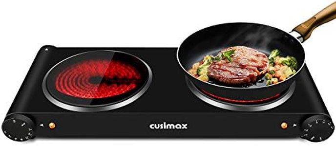 Double Hot Plate, CUSIMAX 2400W Electric Infrared Hotplate with Dual Temperature Controls, Portable Ceramic Electric Stove for Home, Camping and Caravan, Cooktop Burner Compatible for All Cookwares