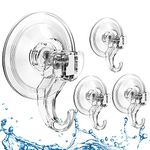 Quntis Suction Hooks 4 Packs, Powerful Push and Lock Vacuum Multi-Purpose Suction Shower Hooks Wreath Hanger Strong Absorption Suction Cup Holds Up to 3kg Transparent for Kitchen Bathroom Door Window