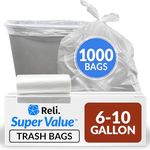 Reli. SuperValue 6-10 Gallon Trash Bags | 1000 Count Bulk | Can Liners | Clear Multi-Use Garbage Bags