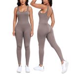 Litthing Women Sexy Yoga Jumpsuits Sleeveless Bodycon One Piece Ribbed Workout Outfits Square Neck Stretchy Romper Fitness Playsuit Womens Gym Set Solid Color Activewear Skinny Tracksuit