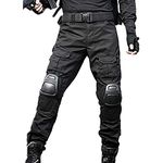 JOYASUS Mans Tactical Pants, Combat BDU Black Camo Pants with Knee Pads for Men Hunting Airsoft Paintball