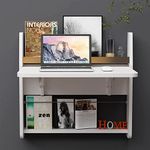 Pmnianhua Floating Desk,Wall Mounted Table,Home Office Desk Fold Down Workstation Folding Laptop Desk with Storage Shelf (White)