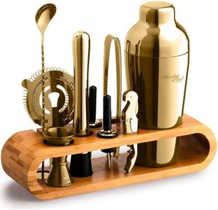 Mixology Bartender Kit: 10-Piece Gold Bar Set Cocktail Shaker Set with Stylish Bamboo Stand | Perfect Home Bartending Kit with Gold Bar Tools and Martini Shaker for Foolproof Drink Mixing