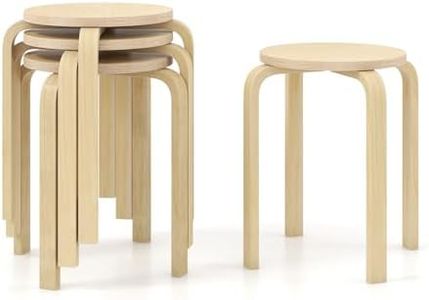 Giantex Bentwood Stackable Stools Set of 4, 18" Round Stacking Backless Nesting Stools, School Chairs, Flexible Seating for Classroom Elementary, Students, Adults, Kitchen, Dining Room (Natural)