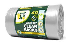 BIN IT 40 Clear Large 70L Strong & Secure, Tie Top, Recycling Sacks, Bin Bags, Bin Liners, Refuse Sacks, Recycled, Tear Resistant, 120 Gauge - 30 μm, Perfect for Everyday Use