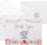 VNS Creations 50 Pack Baby Shower Note Cards with Envelopes & Stickers - Greeting Thank You Cards - Elephant Themed - Baby Boy Shower Note Card - Congratulations New Mom & Dad, New Parents - Pink