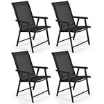 S AFSTAR Patio Chairs, Outdoor Foldable Sling Chairs with Armrests for Lawn Garden Backyard Poolside Porch, Folding Outdoor Chairs (Set of 4, Black)