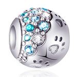 Dog Paw Print Charms with Colorful Turquoise Crystals - 925 Sterling Silver Puppy Pet Heart Paws Beads, fits Pandora Mothers Day Bracelets for Women Dog Lovers Gifts