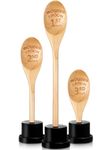 3 Pieces Golden Spoon Award Trophies Set Chili Cook Off Wood Spoon Prizes Wooden Laser Engraved Wooden Spoon with Wooden Trophy Base Cooking Baking Gifts for Bake Off Chili (15.75'', 11.81'', 8.66'')