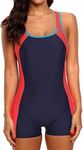 CharmLeaks Women Racerback Sport Tummy Control Boyshort One Piece Swimsuit Lap Swimwear Black Aqua XL