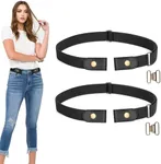 WERFORU 2 Pack No Buckle Stretch Belt For Women Men Elastic Waist Belt Up to 72 Inch for Jeans Pants,Black,Pants Size 31-50 Inches