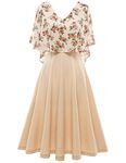 HomRain Women Floral Midi Dress Overlay Elegant Dress V-Neck Sleeveless A Line Cocktail Party Dress,Apricot Flower M