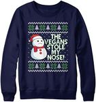 Purple Print House Vegan Snowman Christmas Sweater Mens The Vegans Stole My Nose Christmas Jumper Vegetarian, Navy, XL