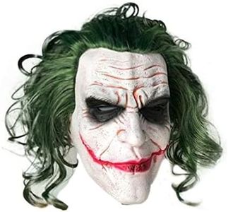 Latex Joker Cosplay Costume Scary Mask, Halloween Masks Full Head Mask with Green Hair Dress up,Theme Party Props (Smile)