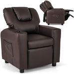 Costzon Kids Recliner Chair with Cup Holder, Toddler Furniture Children Armrest Sofa w/Headrest & Footrest for Girls Boys Baby Bedroom, Kids Room, PU Leather Kids Recliner Couch (Brown)