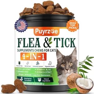 Puyrzoe 4-in-1 Flea Treatment for Cats Chewable, Natural Cat Flea and Tick Prevention Chewable Supplement for Skin & Coat | Immunity Support | Digestive | Flea & Tick Treatment for All Breeds & Sizes