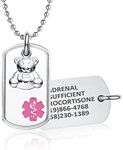 Divoti Deep Custom Laser Engraved Stainless Steel Medical Alert Necklace for Women, Teddy Bear Medical ID Necklace, Medical Dog Tag w/Free Engraving -28 Ball Chain -Pink