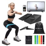 vBrate Squat Wedge Block 4PCS Adjustable Non-Slip Rubber, Slant Board for Squats w/5 Resistance Bands, Heel Elevated Squat Ramp for Calf Stretching, Workout Wedges for Mobility, Strength Performance